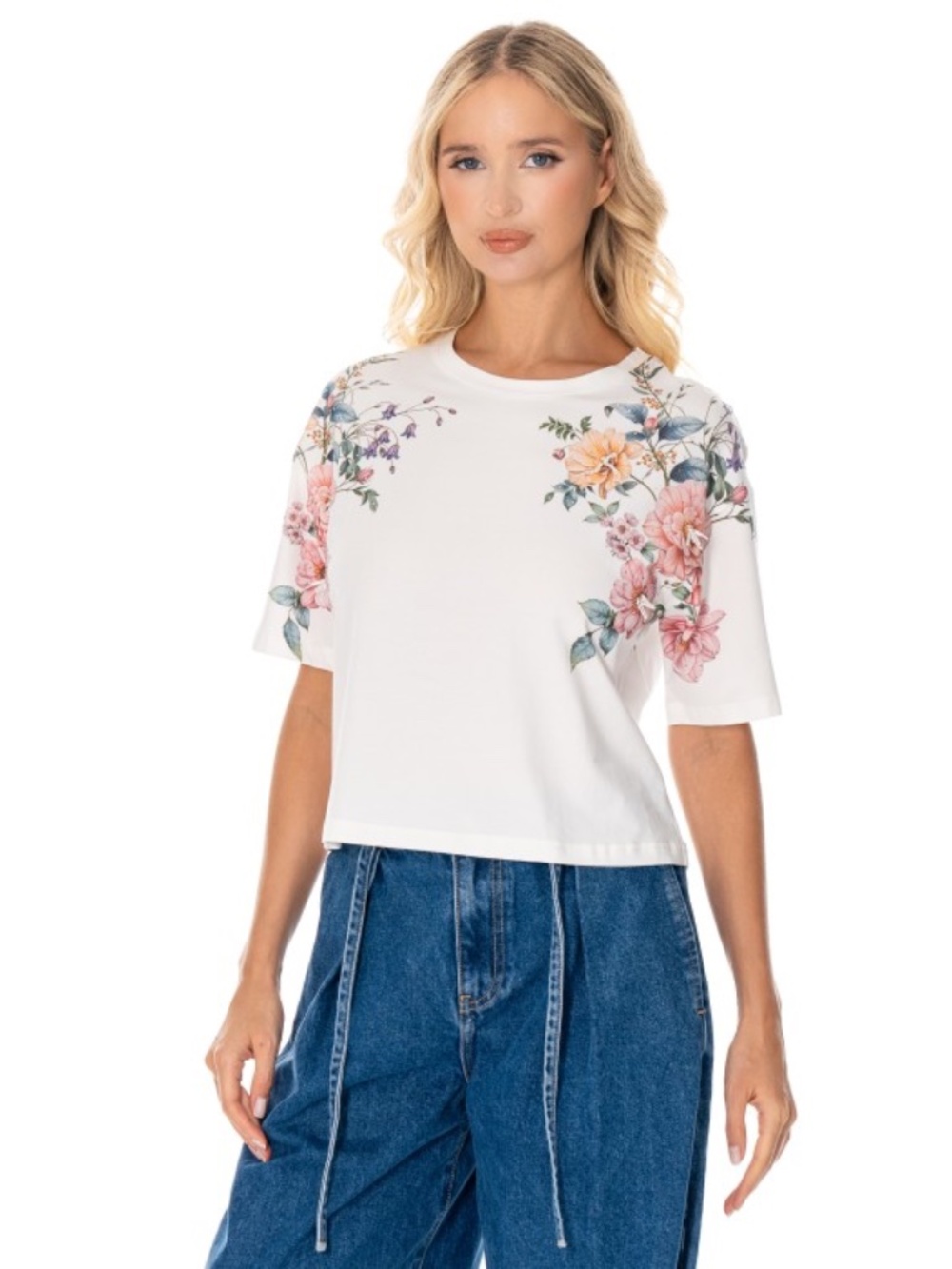 SM231 | Embellished Floral Print Top